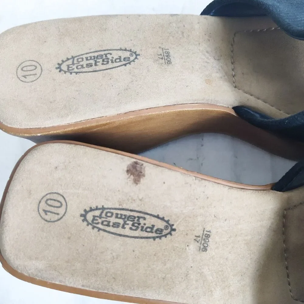 Y2K Lower East Side Vegan Blue Chunky Platform Slip On Sandals‎ Womens Size 10